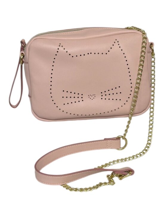 Unbranded Handbags - Pink Cat Face Novelty Bag Laser Cut Crossbody Wristlet Gold Chain Crossbody